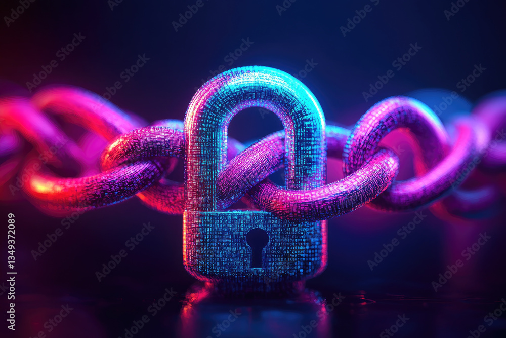 Poster enhancing cybersecurity with intertwined digital chains and closed locks a comprehensive illustratio