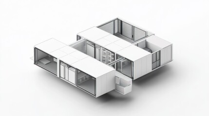 Fototapeta premium Modular House Design, Architectural Model, White Background, Apartment Floor Plan