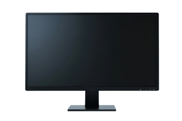 Modern black computer monitor with sleek stand on a minimalist background for tech and office use