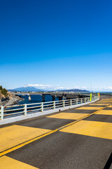 静岡県静岡市にある大崩海岸の海上橋と富士山
