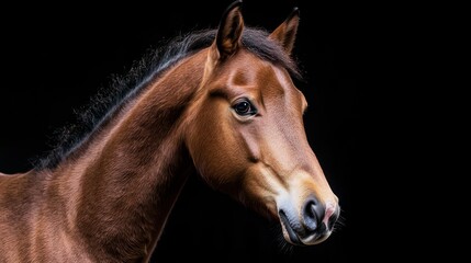 Obraz premium Profile of a brown horse against black background