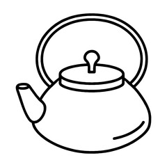 ケトルのシンプルな黒い線画イラスト　透過背景の切り抜き