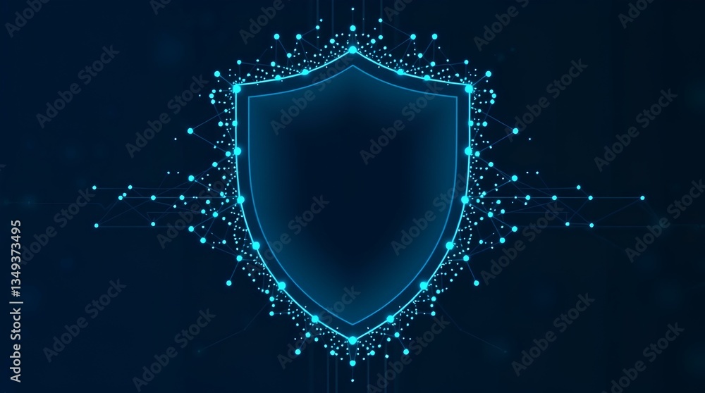 Poster digital neon shield over dark background symbolizing advanced cybersecurity technology and digital p