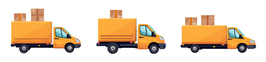 Naklejka premium Delivery truck with boxes in three stages of movement. cut out,isolated, transparent background