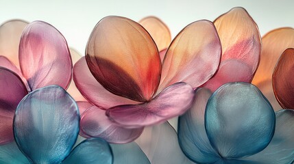 Translucent multi colored flowers with delicate petals fill the frame