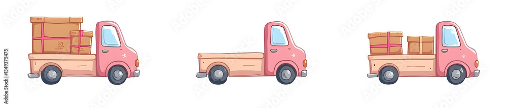 Aufkleber delivery trucks in different loading stages with boxes. cut out,isolated, transparent background