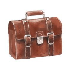 Brown leather briefcase on a white isolate background.