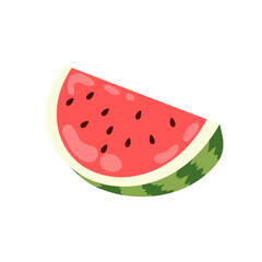 Slice of juicy watermelon. Ripe summer fruit. Hello summer. Flat illustration on white background.