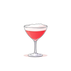 Cocktail in a glass with a frothy top, white isolated background.
