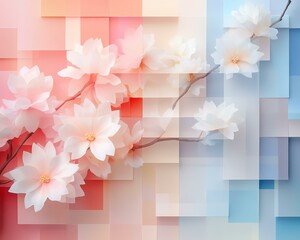 A beautiful arrangement of delicate flowers set against a colorful geometric background.