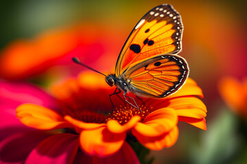 Obraz premium Delicate Butterfly Gracefully Resting on a Vibrant Flower, Showcasing Intricate Wing Patterns, Soft Colors, and the Beauty of Nature in a Serene Setting