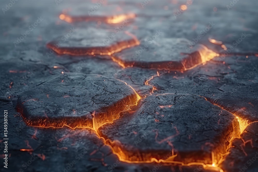 Poster pulsating glowing hexagons blend organic and synthetic textures in a mesmerizing alien environment