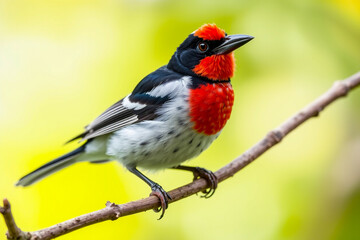 Captivating Rose-breasted Grosbeak Perched Gracefully on a Branch, Showcasing Its Striking Red, Black, and White Plumage in a Beautiful Natural Setting