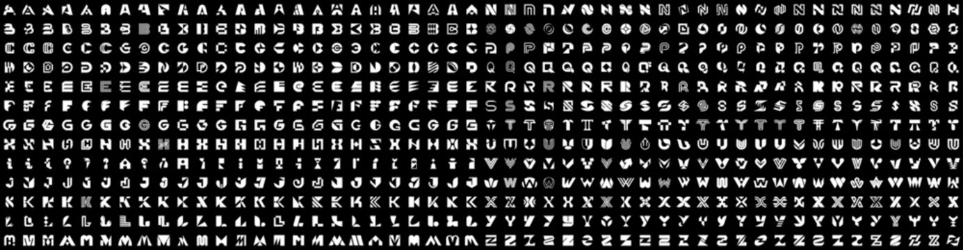 Mega collection Logos with letters. Geometrical abstract logos. Icon design	