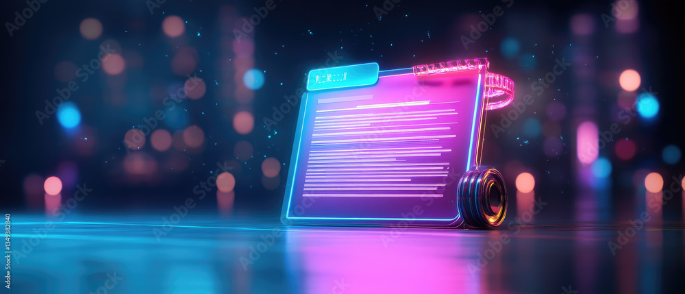 Poster holographic projection of terms and conditions data consent illustration digital environment virtual