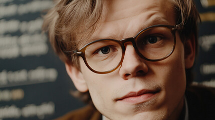 Intelligent man with glasses deep in thought surrounded by complex formulas and mathematical concepts representing integral transforms and analysis.