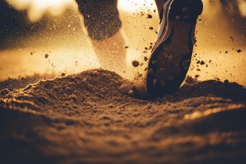 Runner in Sneakers Kicking Up Dust on Sunny Outdoor Trail