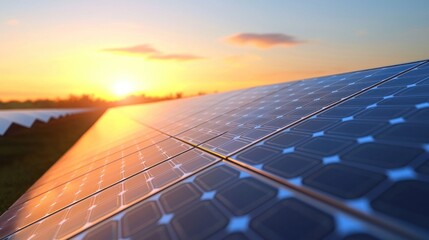 Solar Panels at Sunset: Clean Energy and Renewable Power
