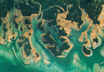 Fototapeta premium Aerial View of Coastal Marshlands and Waterways