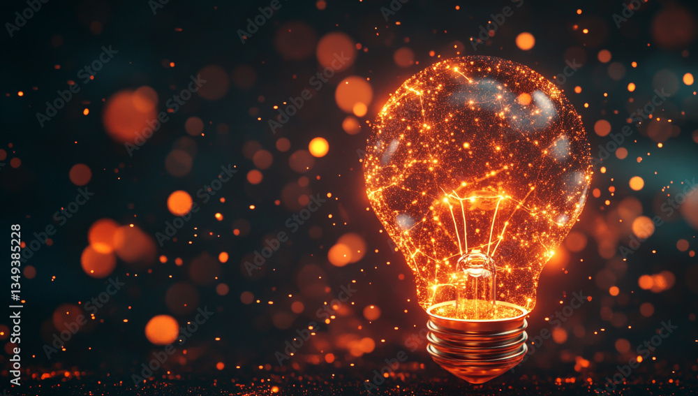 Aufkleber light bulb with a glowing digital network and innovation concept on a dark background.