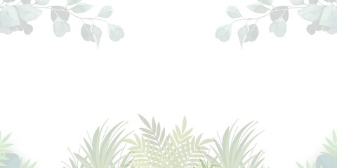 Beautiful Minimalist Watercolor Leaf Foliage Botanical Illustration Vector Border. Cute Minimal Botanical Banner Cover. Professional, Premium, Forest, Ojects, Tropical, Close-up, Nature, Plant, Spring