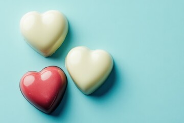 Heart-Shaped Chocolates on Blue Background