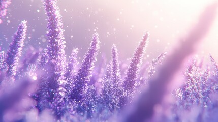 Obraz premium Pastel lavender field, soft light, dreamy, sunrise