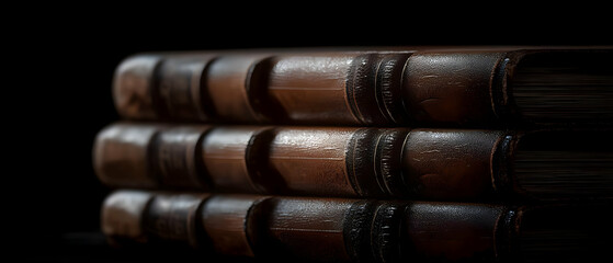 Stack of Aged Leather-Bound Books