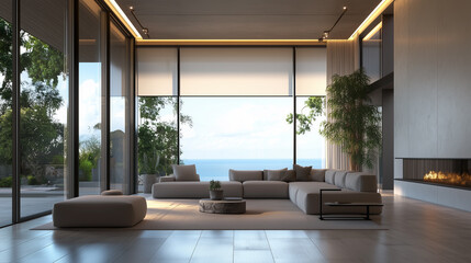 Fototapeta premium Smart home technology remotely automates appliances, controlling lighting, curtains, and security systems for comfort and convenience.