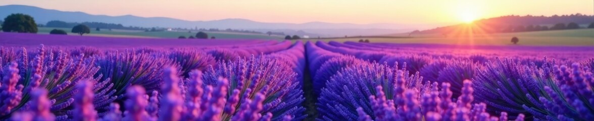 Obraz premium Lavender fields stretching across a landscape, nature, flower