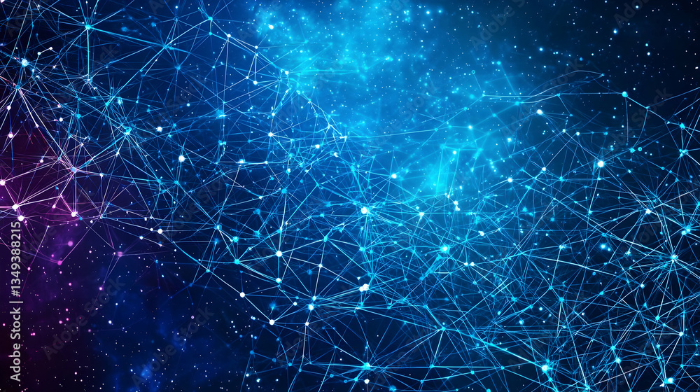 Aufkleber abstract digital network of bright blue connected lines and dots on a dark background