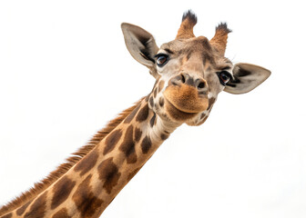 Obraz premium A close-up of a giraffe's face with distinctive patterns and expressive eyes