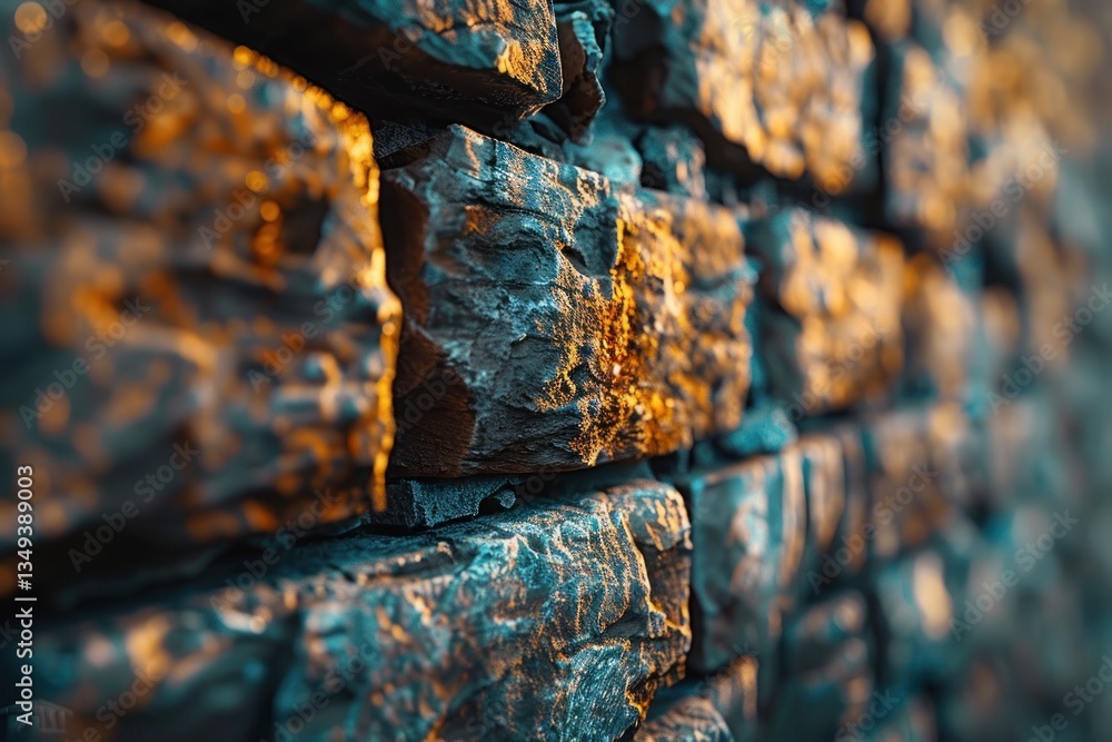 Poster rustic brick wall has deep mortar lines and color variations, enhanced by soft lighting and dynamic 