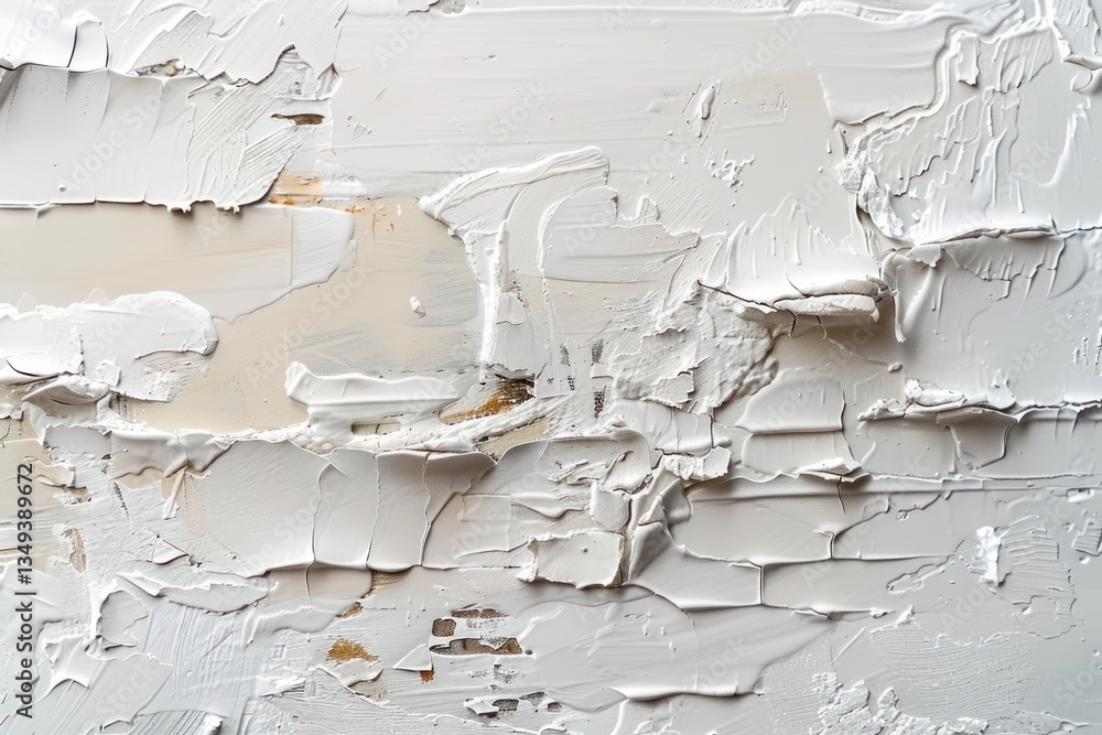 Poster aged white paint shows deep cracks and peeling layers, illuminated by soft diffused light to enhance