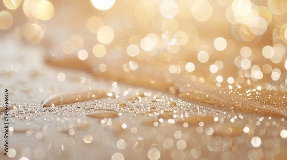 Poster Condensation droplets glisten on a foggy window while warm lights create a soft, inviting glow in the background