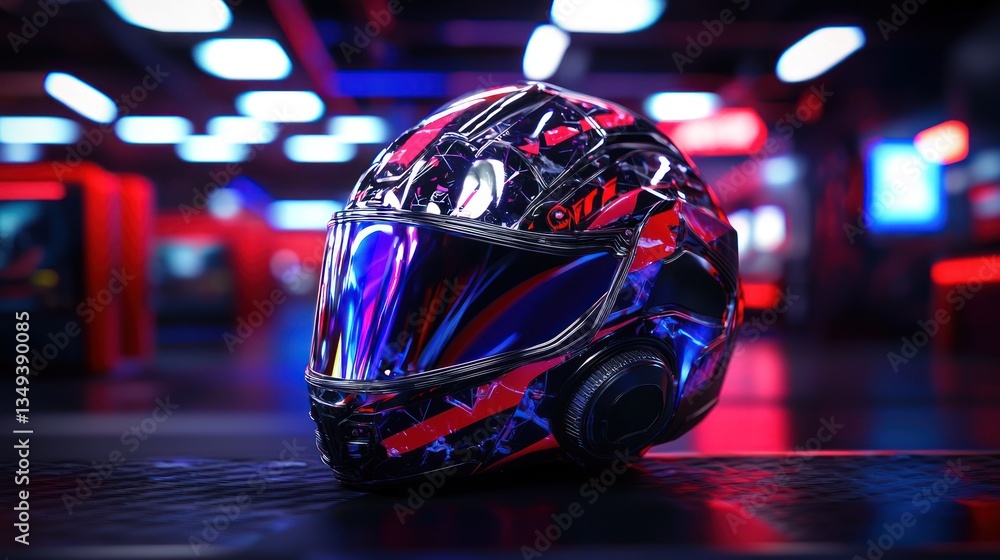 Canvas Prints custom racing helmet in neon arcade