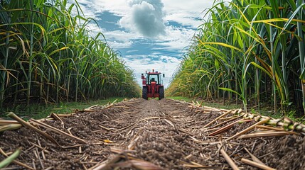 Thai sugarcane farm where state of the art crushing mills extract pure sugar maximizing efficiency in the production process