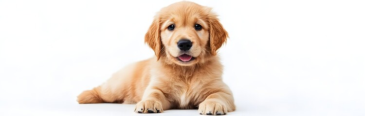 Adorable Golden Retriever Puppy Sitting on White Background