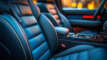 Sleek leather seats invite comfort, illuminated by soft ambient light in a stylish automotive interior setting