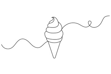 Ice cream one line drawing of minimalist vector icon with black and white background
