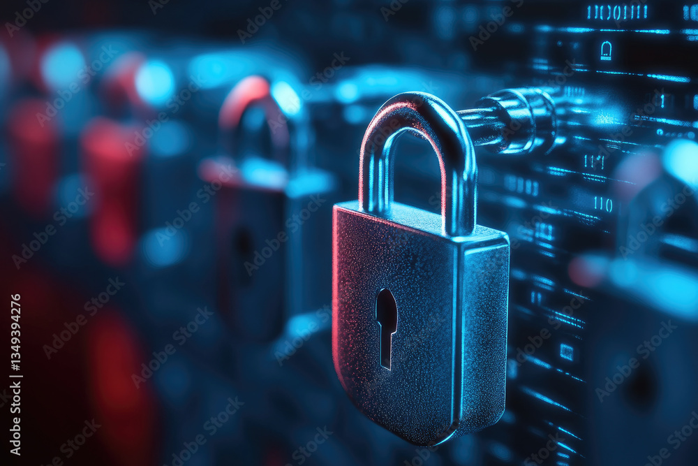 Aufkleber data security measures cybersecurity digital lock systems technology landscape close-up view encrypt