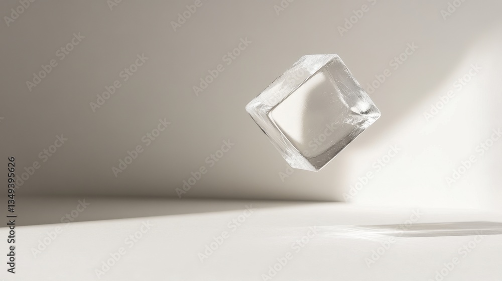 Aufkleber floating ice cube with subtle shadows and light