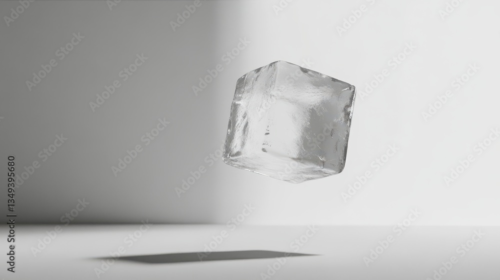 Aufkleber Floating Ice Cube on White Background