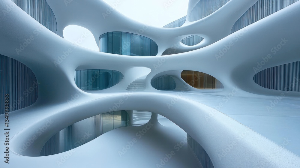 Fototapete abstract architectural rendering of a flowing, organic structure with interconnected, cavernous spac