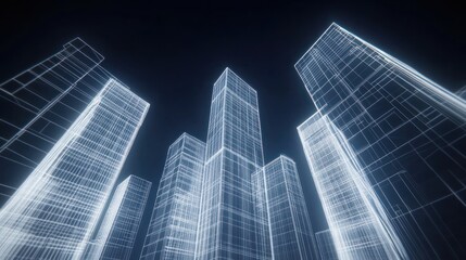Obraz premium Digital city architecture, futuristic cityscape, night view, 3D model. Possible use Stock photo