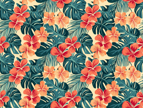 Fototapeta Tropical blooms and leaves