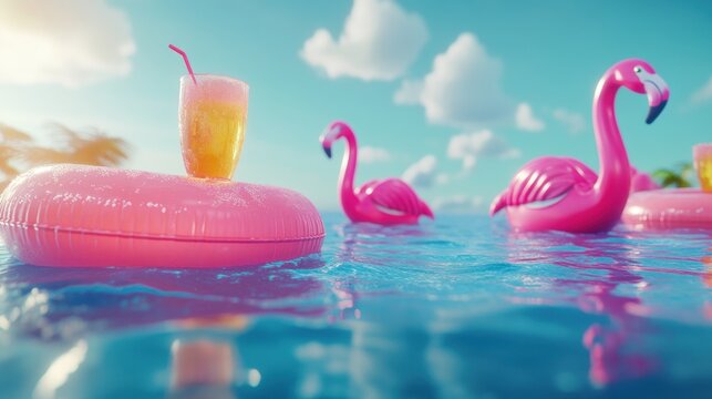 2025 Digits Floating in Pool with Flamingo Floaties
