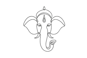 SingleLine Ganesha Drawing Hindu God, Elephant Head, Deity Art
