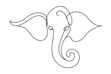 Elegant Ganesha Elephant Head OneLine Art Drawing Minimalist Design