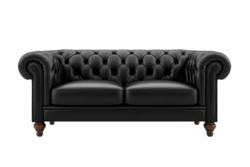 Luxurious black leather chesterfield sofa, elegance furniture , cut out transparent